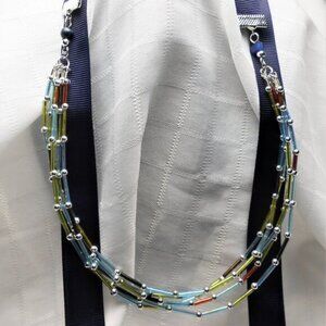 Handmade ribbon necklace with 3mm glass and metal beads